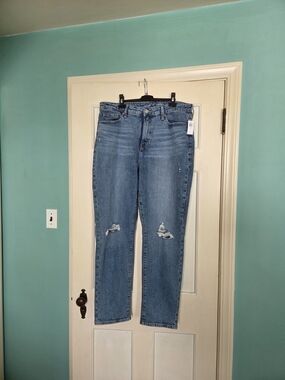 NWT Old Navy High Waisted Distressed OG Straight Jeans 14 Tall